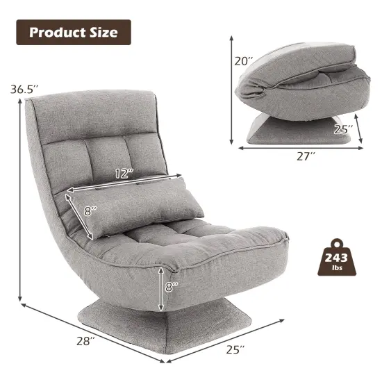 5-Level Adjustable 360&deg; Swivel Floor Chair with Massage Pillow Grey {5}