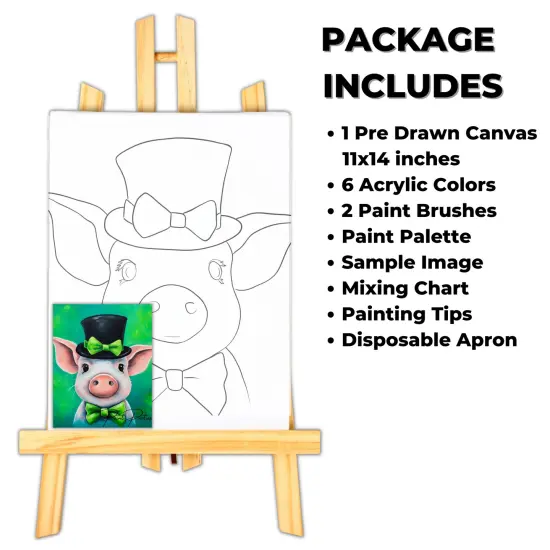 "St. Patty Pig" DIY Canvas Art Kit, Adult Beginner, Acrylic Paint Size 11x14 inch {2}