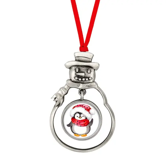 Snow Man Ornament With Colorized Quarter Penguin Coin {1}