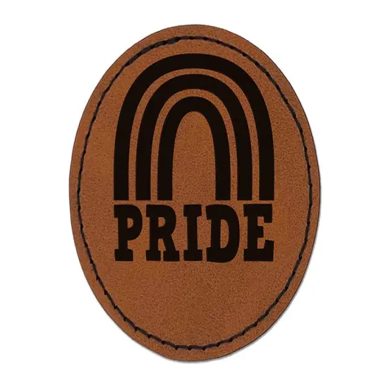 Pride Fun Rainbow LGBTQ Round Iron-On Engraved Faux Leather Patch Applique - 2.5" Brown {1}