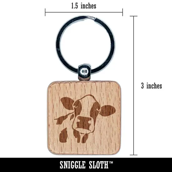 Silly Cow Face Engraved Wood Square Keychain Tag Charm {2}