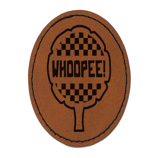 Whoopee! Funny Fart Cushion Round Iron-On Engraved Faux Leather Patch Applique - 2.5" Brown {1}