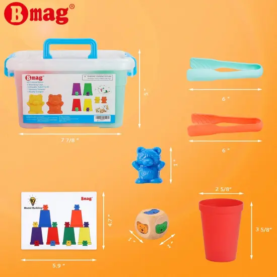 Counting Bears with Matching Sorting Cups,Pre-School Math Learning Games with 2 Dices,Color Recognition STEM Educational Toy for Toddler Bonus Tweezers, Storage Box, Activity Cards {3}