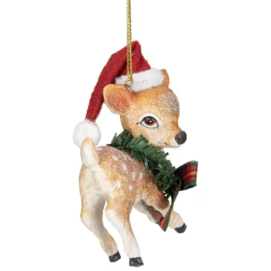 Northlight Fawn Reindeer Wearing Santa Hat Christmas Ornament - 3" - Brown and Red {6}