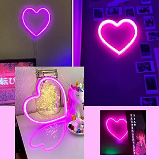 Pink Heart Neon Sign, LED Light Battery Operated or USB Powered Decorations Lamp, Table and Wall Decoration Light for Girl's Room Dorm Wedding Anniversary Valentines Day Birthday Party Home D&eacute;cor {4}