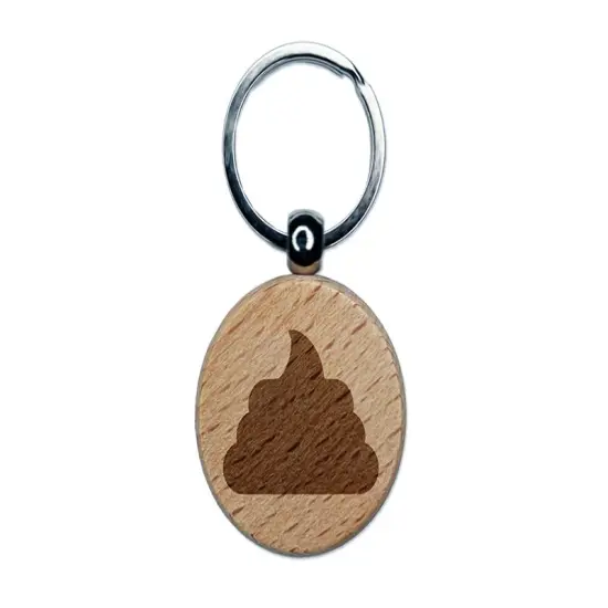 Poop Symbol Emoticon Solid Engraved Wood Round Keychain Tag Charm {1}