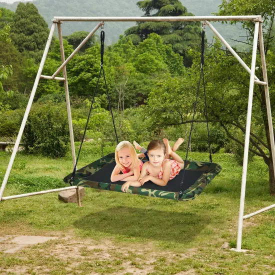 60 Inch Tree Swing with Strong Steel Frame and Oxford Cloth Seat for Garden Yard and Family Fun Camouflage {1}