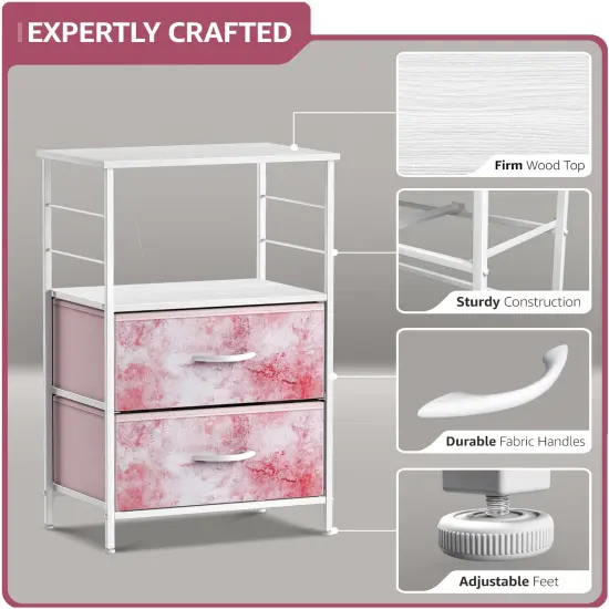 Sorbus Nightstand 2-Drawer Shelf Storage - Bedside Furniture & End Table Chest Dresser with Steel Frame, Wood Top & Easy Pull Fabric Bins for Home, Bedroom, Closets, Bathroom, Office & College Dorm Tie Dye Pink {2}