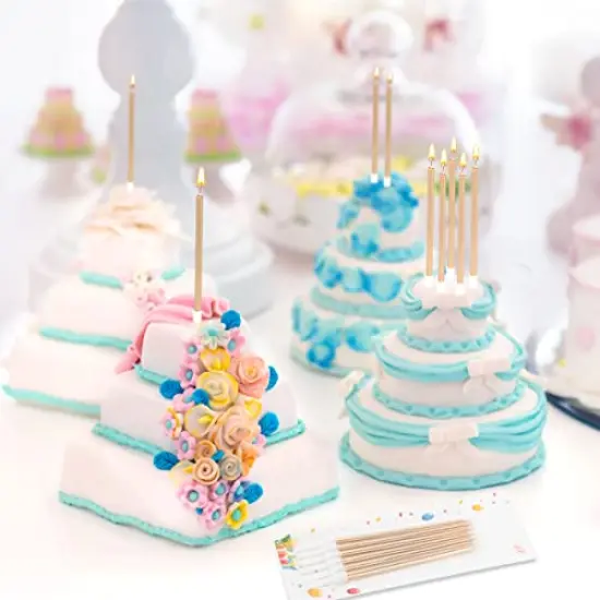 24 Pieces Party Long Thin Cake Candles Metallic Birthday Candles in Holders for Birthday Cakes Cupcake, Champagne Gold {5}