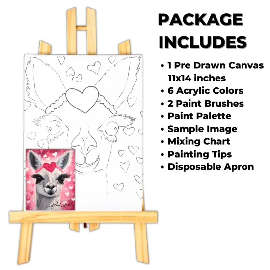 "Vday Llama" DIY Canvas Art Kit, Adult Beginner, Acrylic Paint Size 11x14 inch {2}