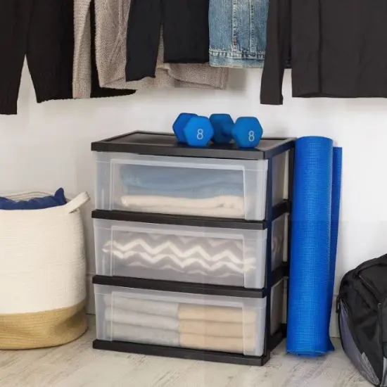 IRIS USA Wide 3 Drawer Plastic Storage Chests 2 Pack {3}