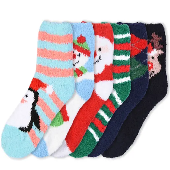 6 Pairs Cozy Christmas Crew Socks {1}