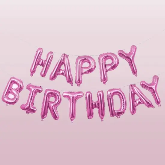 Happy Birthday Balloons Banner for Self-Inflating Party Decoration Pink {1}