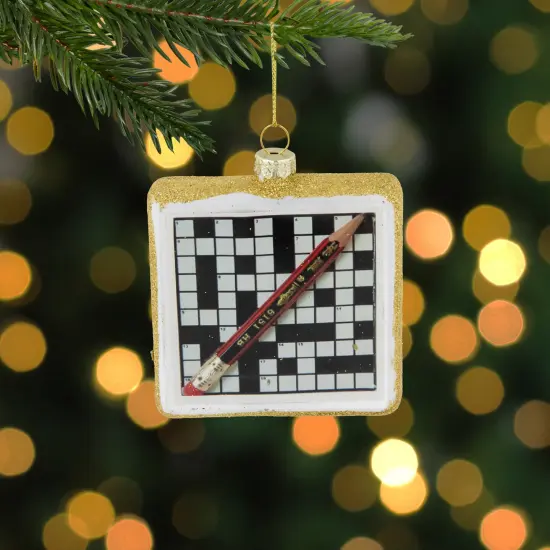 Northlight 3.5" Crossword Puzzle with Pencil Glass Christmas Ornament White {3}