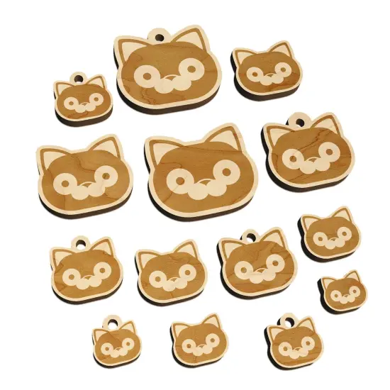 Round Cat Face Shocked Mini Wood Shape Charms Jewelry DIY Craft {7}