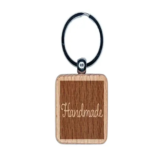 Handmade in Box Engraved Wood Square Keychain Tag Charm {1}
