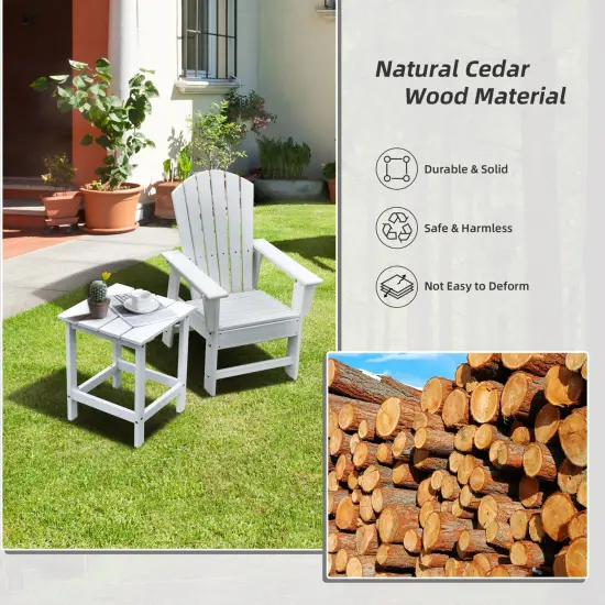 15 Inch Patio Square Wooden Slat End Side Coffee Table for Garden White {2}