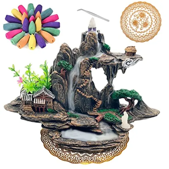 Mountain Waterfall Incense Burner,Backfall Incense Holder River, Incense Falls Meditation Decor for Room with Upgrade Incense Cones and Accessories {2}
