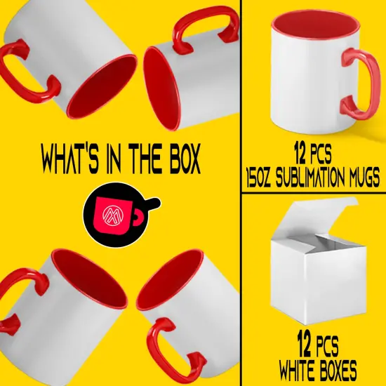 12 Pcs 15OZ El Grande Red Inside & Handle Sublimation Mugs With Gift Boxes {2}