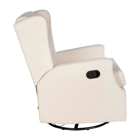 Merrick Lane Abby 3-in-1 Wingback Manual Recliner Rocker Swivel Glider Chair Cream {5}