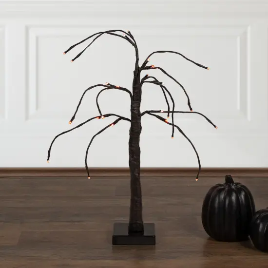 Northlight Pre-Lit Weeping Halloween Twig Tree - 24" - Black - LED Orange Lights {3}