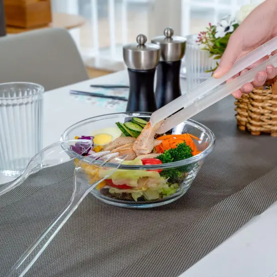 18 Pieces Plastic Serving Utensils, 9" Clear Disposable Utensils, 6 Serving Tongs, Spoons, Forks {4}