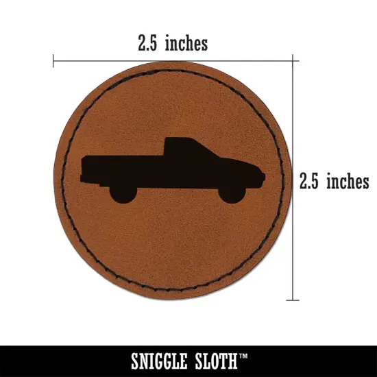 Pickup Truck Solid Round Iron-On Engraved Faux Leather Patch Applique - 2.5" Brown {3}