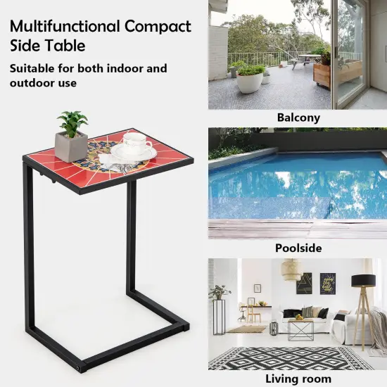 C-shaped Waterproof Outdoor Side End Table with Ceramic Top {6}