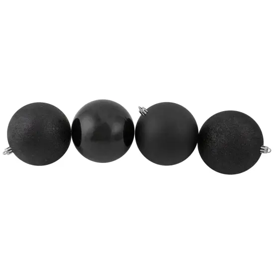 Northlight Shatterproof 4-Finish Christmas Ball Ornaments - 4" (100mm) - Black - 12ct {4}