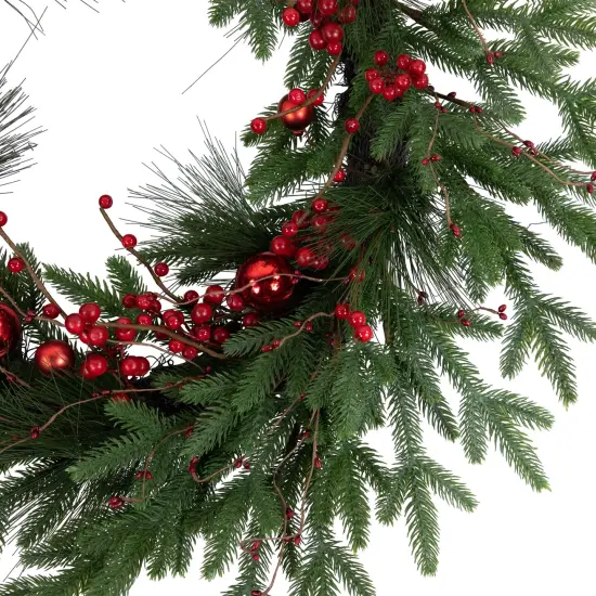 Northlight Real Touch&trade;️ Berries and Pine Artificial Christmas Wreath- 32" - Unlit Green {5}