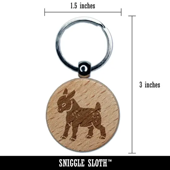 Cute Baby Goat Engraved Wood Round Keychain Tag Charm {2}