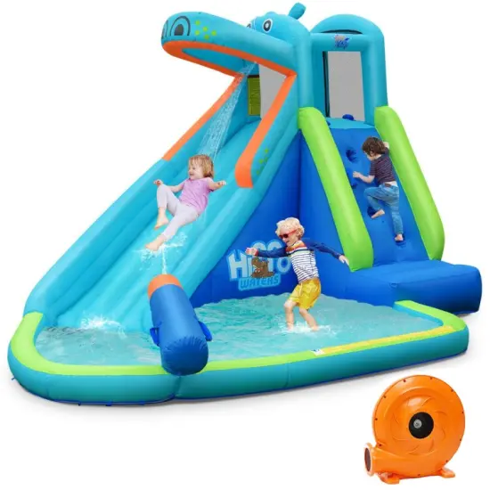 Hippo Inflatable Water Slide Bounce House with Air Blower {1}