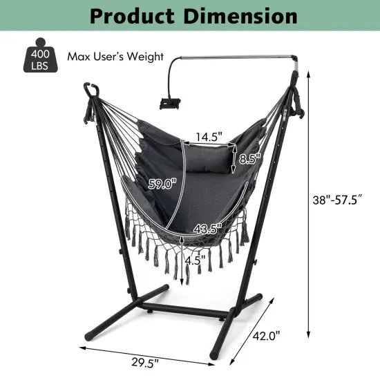 Height Adjustable Hammock Chair with Phone Holder and Side Pocket-grey {5}