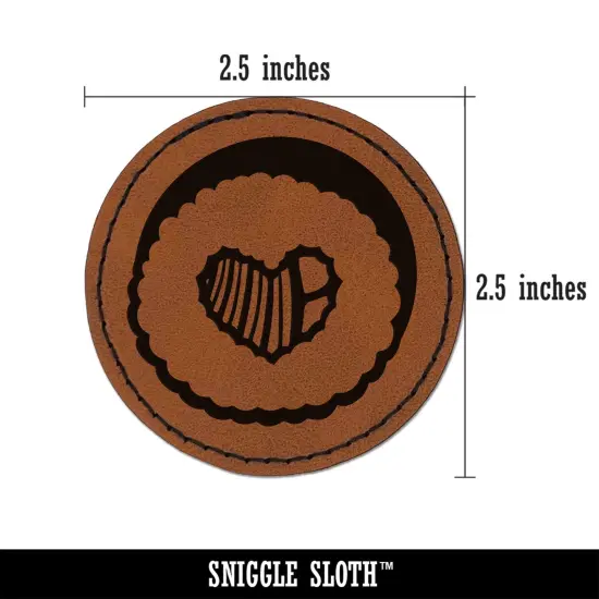 Sushi Roll Heart Center Round Iron-On Engraved Faux Leather Patch Applique - 2.5" Brown {3}