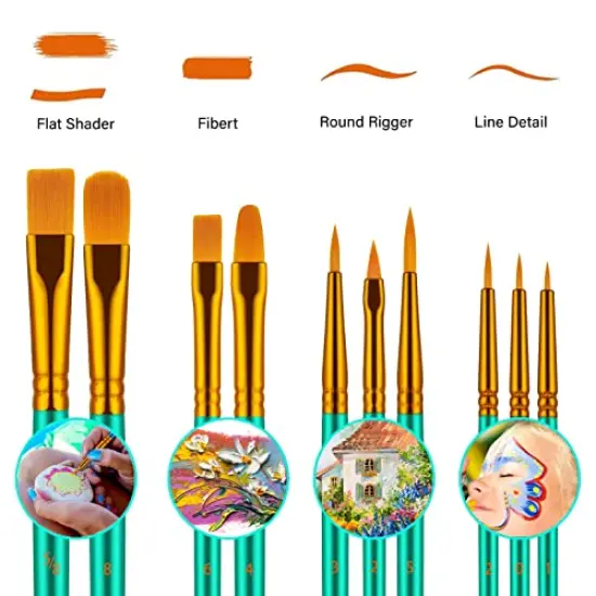 20 Pieces Paint Brushes for Acrylic Painting, Oil Watercolor Acrylic Paint Brush, Artist Paintbrushes for Body Face Rock Canvas, Kids Adult Drawing Arts Crafts Supplies, Green {6}