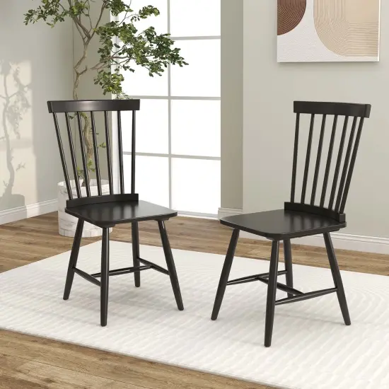 Costway Windsor Dining Chairs Set of 2 Armless Spindle Back Solid Rubber Wood Black/Natural {4}