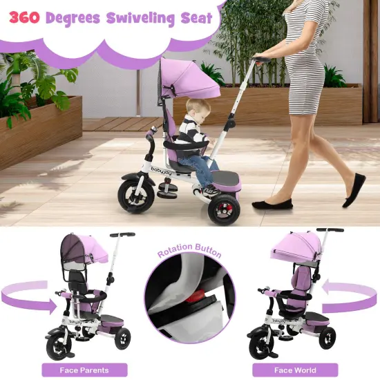 Folding Tricycle Baby Stroller with Reversible Seat and Adjustable Canopy Pink {6}