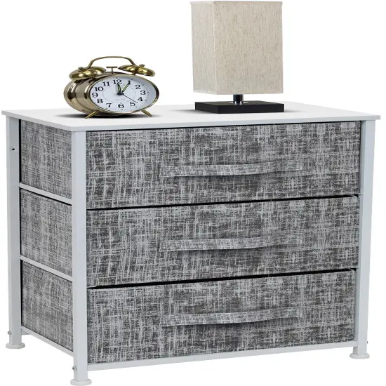 Sorbus Dresser with 3 Drawers - Bedside Furniture & Accent End Table Chest for Home, Bedroom Accessories, Office, College Dorm, Steel Frame, Wood Top, Fabric Drawers Gray/White {1}