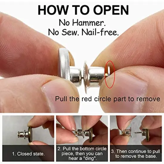 8 Sets Button Pins for Jeans Pants, No Sew Perfect Fit Jean Button Tightener Replacement Adjustable Reusable Metal Clips Snap Tack, Instant Reduce Too Big Pants Waist {5}
