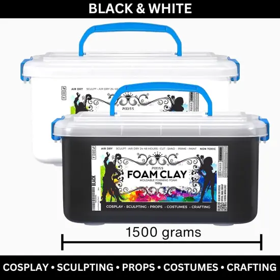 Pixiss Black and White Modeling Foam Clay - Premium Foam Air Dry Clay Cosplay Foam for Costumes, 1500 Gram Sculpting Clay for Crafts - Flexible Air Drying Clay Foam {5}