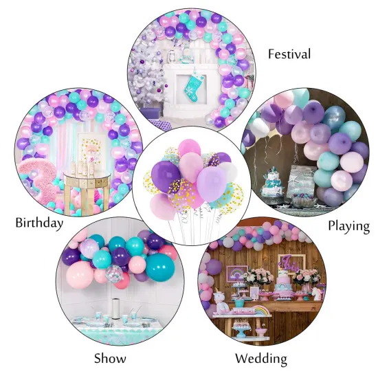 168 Pieces Unicorn Balloons Arch Garland Kit, Pink Purple Aqua Blue Confetti Latex Balloons for Unicorn Birthday Decorations for Girls Wedding Baby Shower Party Supplies {3}