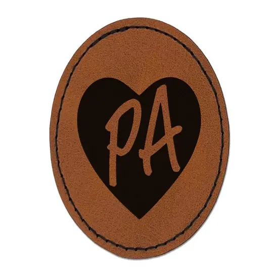 PA Pennsylvania State in Heart Round Iron-On Engraved Faux Leather Patch Applique - 2.5" Brown {1}