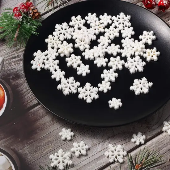 50 PCS Mini Snowflake for Craft Tiny Resin Small Christmas Embellishment Snow Shaped Craft Decoration with Storage Box for Winter Party DIY Home Decor, 3 Sizes (White) {1}