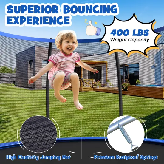 12FT ASTM Approved Recreational Trampoline with Ladder Blue {3}