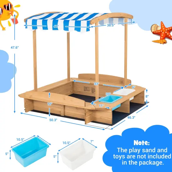 Kids Wooden Sandbox with Striped Canopy {4}
