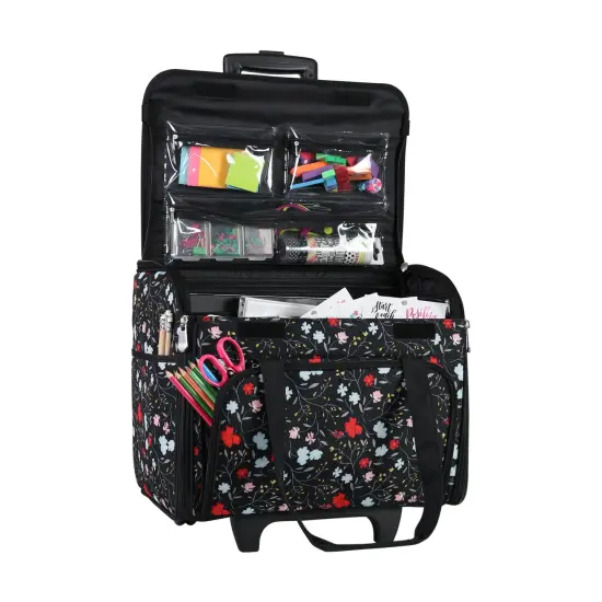 Teacher Rolling Tote, Black Floral {1}