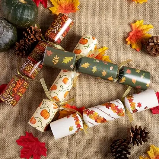 Thanksgiving Party Table Favor No Snap No Popping (12 Pack) with Party Hat, Joke & Gift Inside, Designed with Autumn Leaves, Pumpkin, Lettering for Fall Holiday, Thanksgiving Holiday Traditions {2}