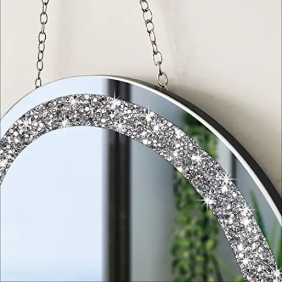 2 Pack Crystal Crush Diamond Silver Mirror Diameter 12 inch Round Shape with Iron Chain Real Glass Mirror for Wall Decor {4}