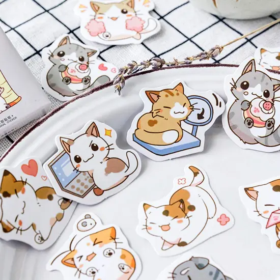 45 Pieces Small Size Scrapbook Stickers, Boxed DIY Decoration Super Cute Cats Stickers for Laptop Planners Scrapbook Suitcase Diary Notebooks Album(Sweet Cats, 45pcs/ Box) {1}