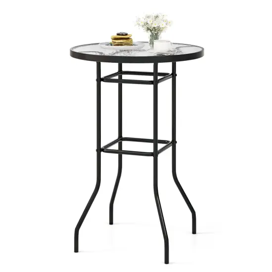 Costway 38'' Patio Round Counter Height Bar Table withTempered Glass Tabletop Poolside {1}